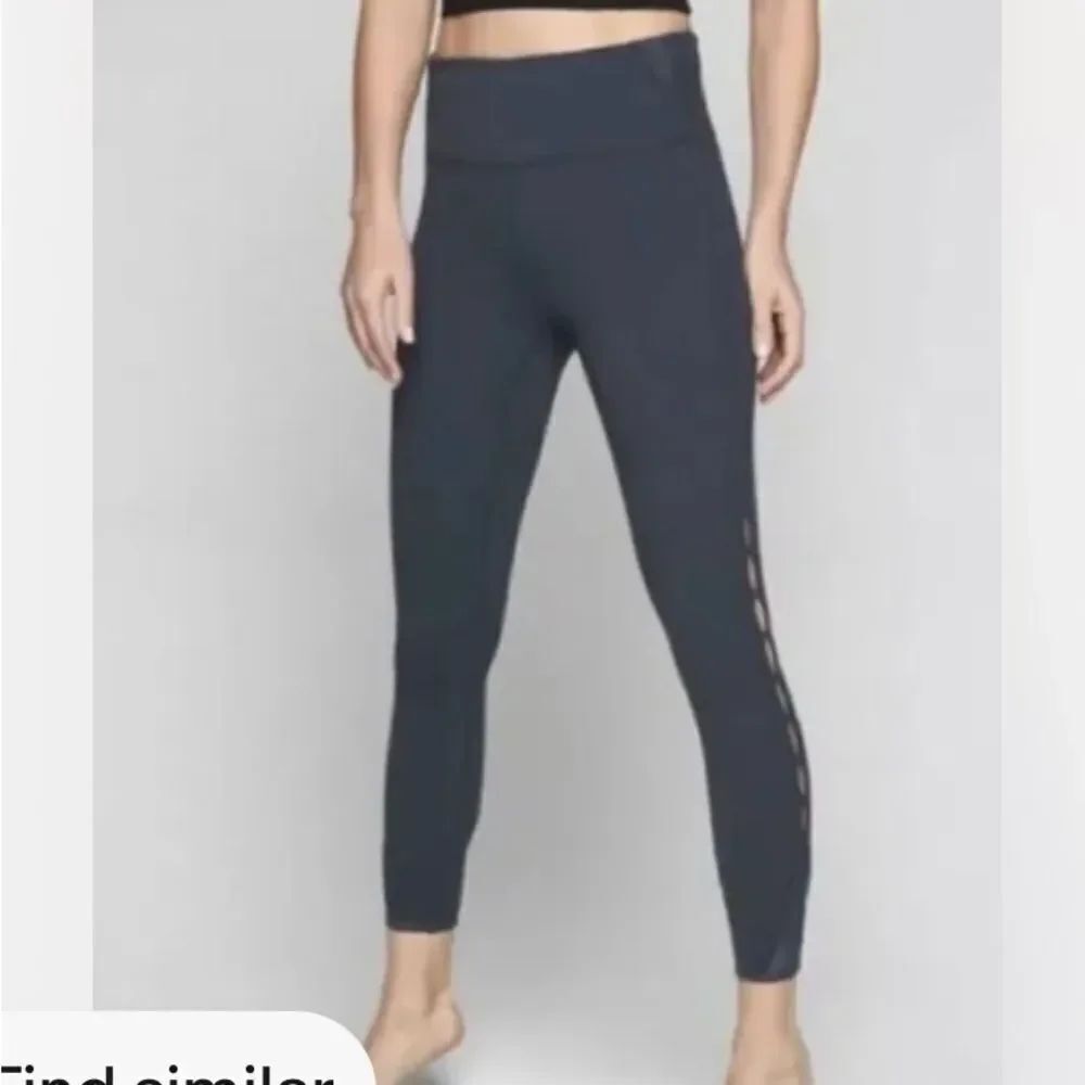 Athleta Gray Hugh Rise Peekaboo 7/8 Powervita Tights Leggings sz S EUC